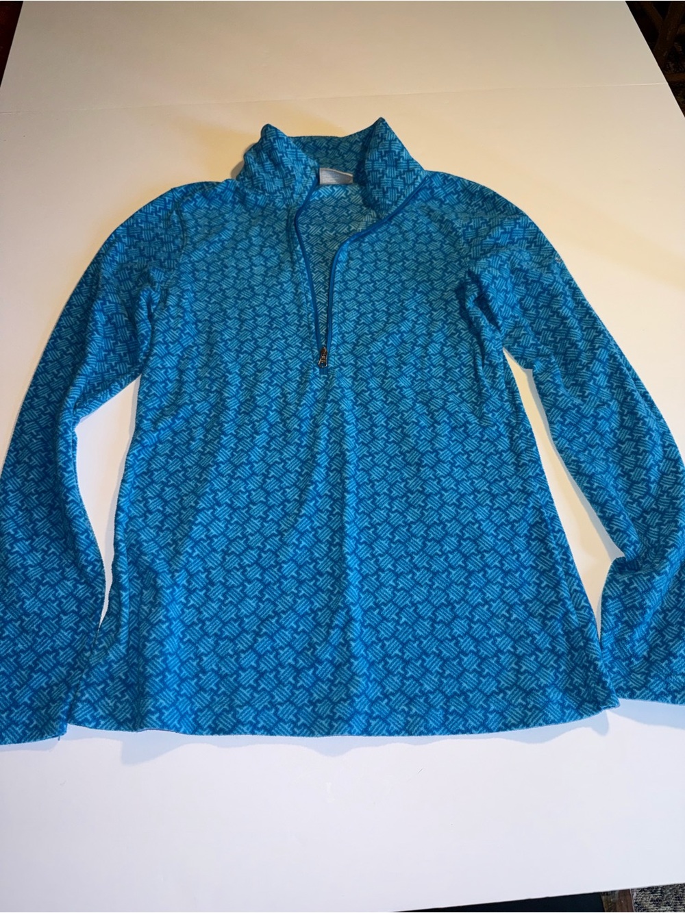 Columbia Blue Geometric Pattern 1/4 Zip Fleece Pullover - Size XS